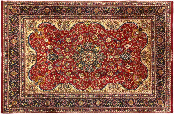 Perser Teppich 336x246 Handgeknüpft Orientteppich 250x340 Rot Medaillon Wolle Kurzflor