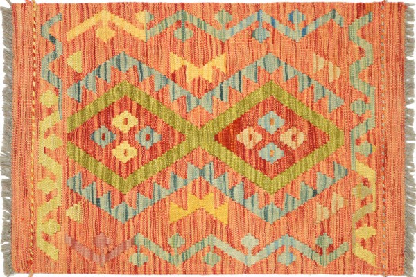 Afghan Maimana Kelim Bunt 80x61 Handgewebt Teppich 60x80 Bunt Geometrisch Orient Wolle