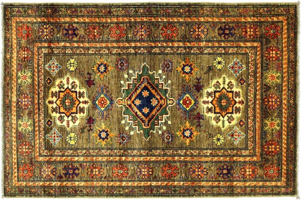 Afghan Kazak Fein 153x104 Handgeknüpft Orientteppich 100x150 Grau Umrandung Wolle
