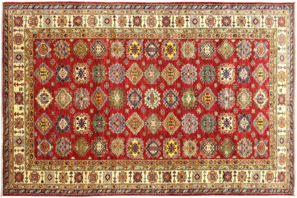 Afghan Kazak Fein 304x199 Handgeknüpft Orientteppich 200x300 Rot Umrandung Wolle