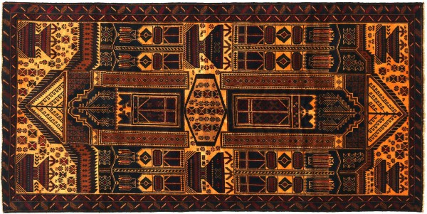 Afghan Belutsch Baluch 200x106 Handgeknüpft Orientteppich 110x200 Beige Durchgemustert