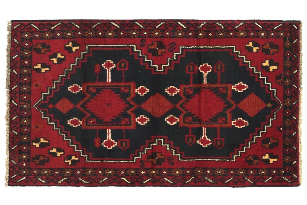 Afghan Belutsch 130x80 Handgeknüpft Teppich 80x130 Rot Geometrisch Muster Kurzflor