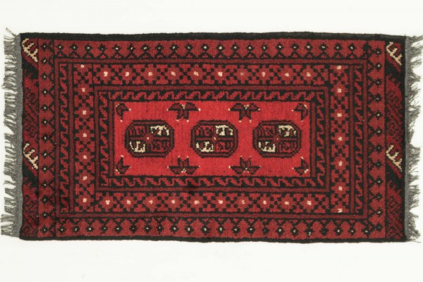 Afghan Andkhoi Aqcha 100x50 Handgeknüpft Teppich 50x100 Rot Geometrisch Muster Kurzflor