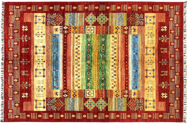 Afghan Ziegler Khorjin 245x170 Handgeknüpft Orientteppich 170x250 Rot Umrandung Wolle