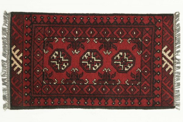Afghan Andkhoi Aqcha 100x50 Handgeknüpft Teppich 50x100 Rot Geometrisch Muster Kurzflor
