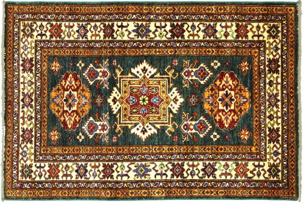Afghan Kazak Fein 150x107 Handgeknüpft Orientteppich 110x150 grün Umrandung Wolle