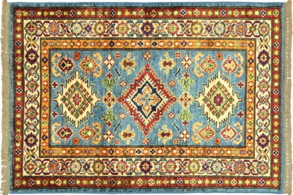 Afghan Super Kazak 119x80 Handgeknüpft Orientteppich 80x120 Blau Umrandung Wolle