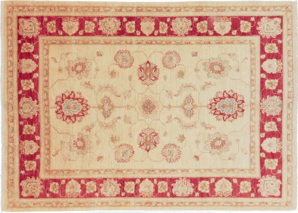 Afghan Chobi Ziegler 233x168 Handgeknüpft Teppich 170x230 Beige Blumenmuster Kurzflor