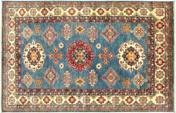 Afghan Kazak Fein 211x148 Handgeknüpft Orientteppich 150x210 Blau Geometrisch Wolle