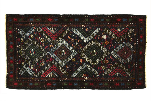 Afghan Belutsch Fein 130x80 Handgeknüpft Teppich 80x130 Rot Geometrisch Muster Kurzflor