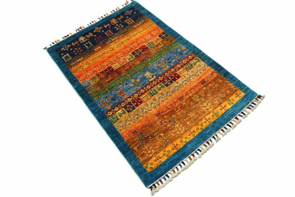 Afghan Ziegler Khorjin Nomadenmuster 121x81 Handgeknüpft Orientteppich 80x120 Blau