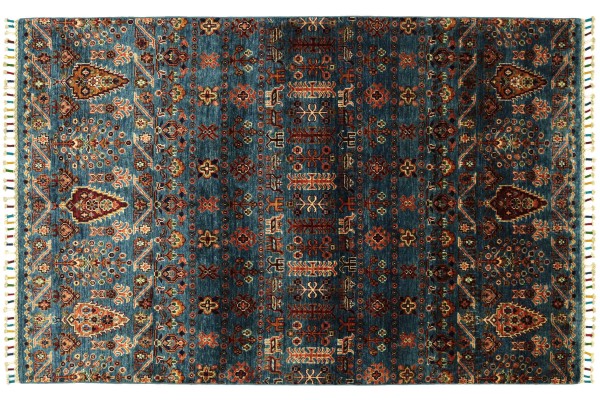 Afghan Ziegler Khorjin 172x127 Handgeknüpft Orientteppich 130x170 Blau Floral Wolle