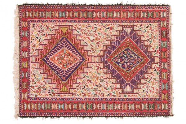 Perser Seidensoumakh 144x108 Handgewebt Teppich 110x140 Mehrfarbig Orientalisch