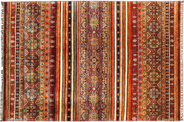 Afghan Khorjin Shaal 246x180 Handgeknüpft Orientteppich 180x250 Blau Streifen Wolle