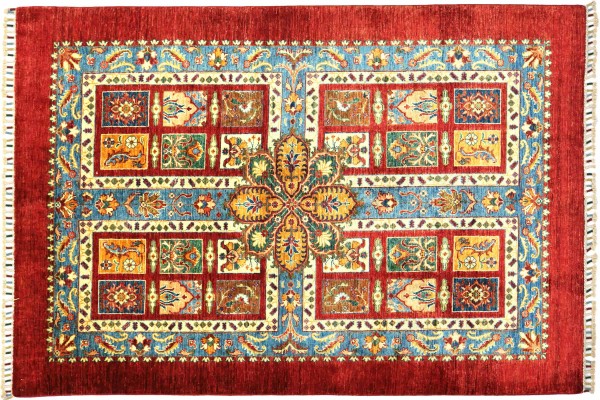 Afghan Ziegler Ariana Baum 202x146 Handgeknüpft Orientteppich 150x200 Rot Umrandung