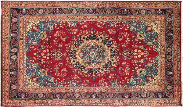 Perser Teppich 292x189 Handgeknüpft Orientteppich 190x290 Rot Medaillon Wolle Kurzflor