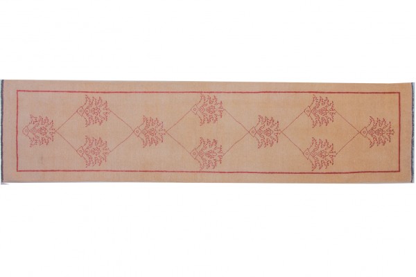 Afghan Chobi Ziegler 301x71 Handgeknüpft Teppich 70x300 Läufer Beige Orientalisch