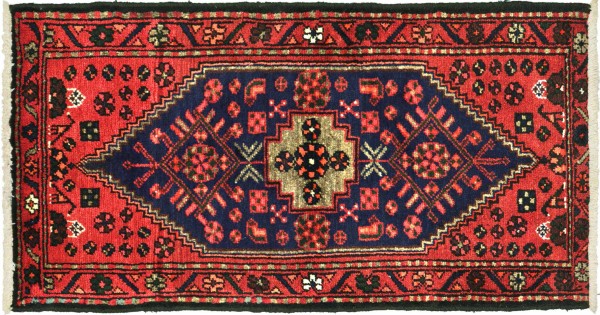 Perser Hamadan Blumen 112x66 Handgeknüpft Orientteppich 70x110 Rot Blumenmuster Wolle
