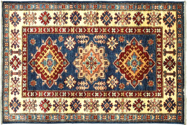Afghan Kazak Fein 129x84 Handgeknüpft Orientteppich 80x130 Blau Umrandung Wolle