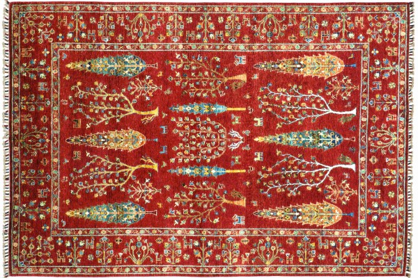 Afghan Ziegler Ariana Bäume 301x202 Handgeknüpft Orientteppich 200x300 Rot Baum Wolle