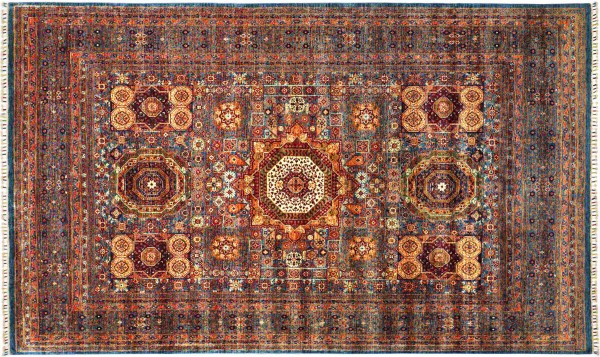 Afghan Ziegler Mamluk 353x240 Handgeknüpft Orientteppich 240x350 Blau Medaillon Wolle