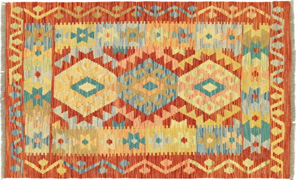 Afghan Maimana Kelim Bunt 116x80 Handgewebt Teppich 80x120 Bunt Geometrisch Orient
