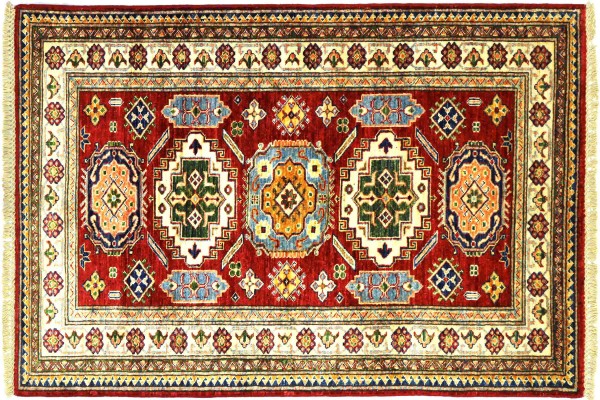 Afghan Kazak Fein 151x101 Handgeknüpft Orientteppich 100x150 Rot Umrandung Wolle