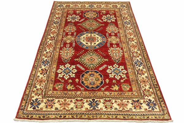 Afghan Kazak Fein 205x149 Handgeknüpft Orientteppich 150x210 Rot Blumenmuster Wolle