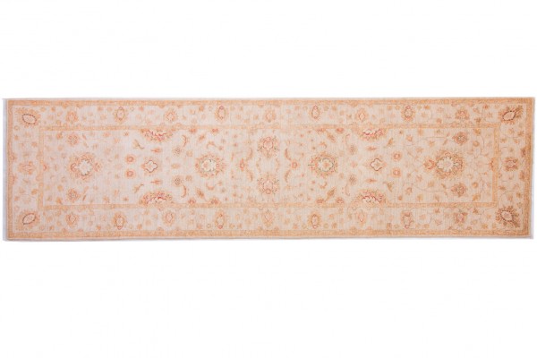 Afghan Chobi Ziegler 298x80 Handgeknüpft Teppich 80x300 Läufer Beige Orientalisch