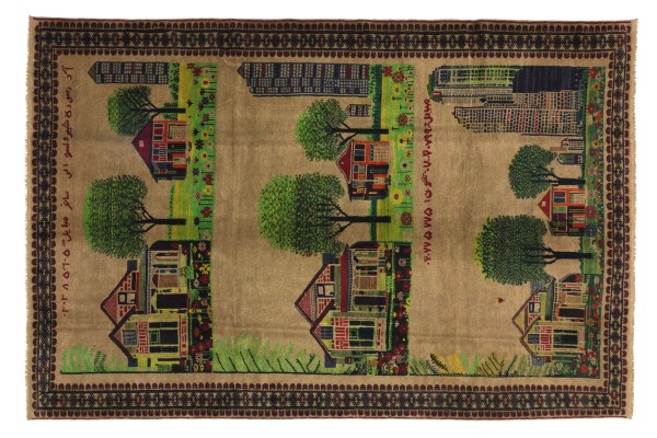 Afghan Belutsch Landschaft Signatur Meister 290x201 Handgeknüpft Teppich 200x290 Beige