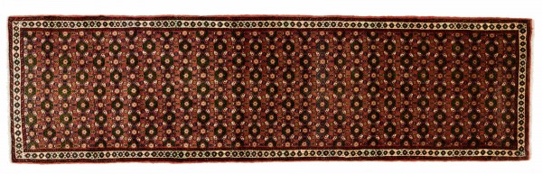 Perser Hamadan 298x87 Handgeknüpft Teppich 90x300 Läufer Mehrfarbig Geometrisch Muster