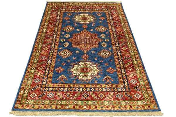 Afghan Kazak Fein 203x154 Handgeknüpft Orientteppich 150x200 Blau Geometrisch Wolle