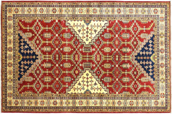 Afghan Kazak Fein 318x197 Handgeknüpft Orientteppich 200x320 Rot Umrandung Wolle