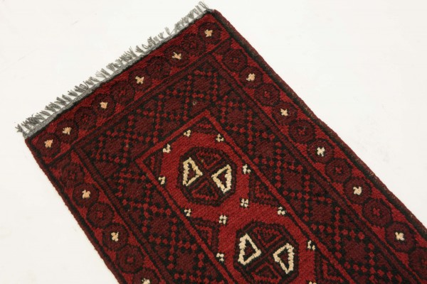 Afghan Andkhoi Aqcha 100x50 Handgeknüpft Teppich 50x100 Rot Geometrisch Muster Kurzflor