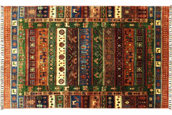 Afghan Ziegler Khorjin Nomaden 180x124 Handgeknüpft Orientteppich 120x180 Rot Umrandung