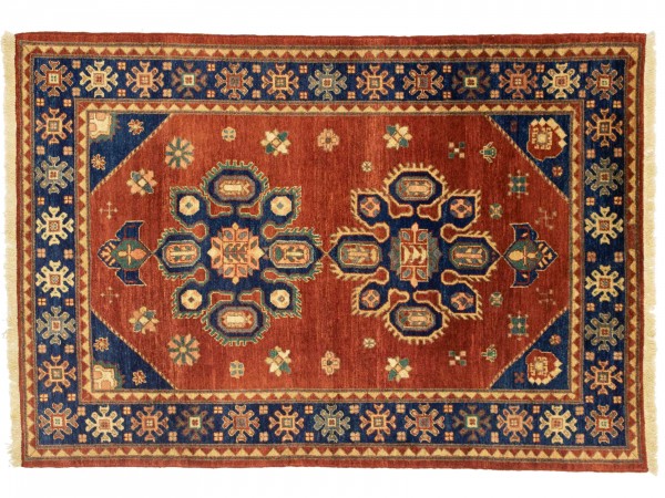 Afghan Chobi Ziegler 179x121 Handgeknüpft Teppich 120x180 Blau Blumenmuster Kurzflor