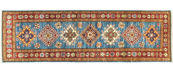 Afghan Kazak Fein 182x60 Handgeknüpft Orientteppich 60x180 Läufer Blau Geometrisch