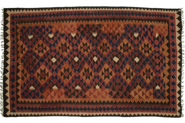 Afghan Maimana Kelim 252x152 Handgewebt Teppich 150x250 Mehrfarbig Geometrisch Muster