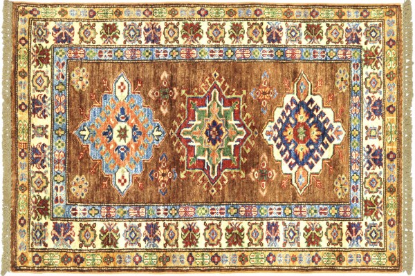Afghan Superkazak 121x80 Handgeknüpft Orientteppich 80x120 Beige Geometrisch Wolle