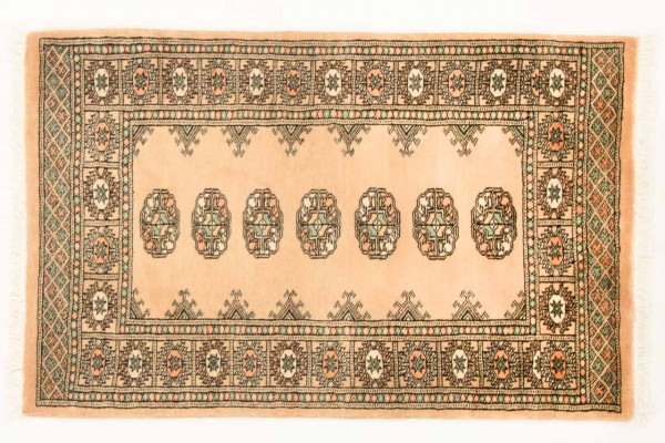 Pakistan Buchara 123x77 Handgeknüpft Teppich 80x120 Orange Geometrisch Muster Kurzflor