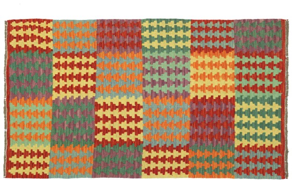 Afghan Maimana Kelim Bunt 150x104 Handgewebt Teppich 100x150 Bunt Geometrisch Orient