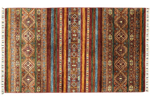 Afghan Khorjin Shaal 185x124 Handgeknüpft Orientteppich 120x190 Rot Floral Wolle