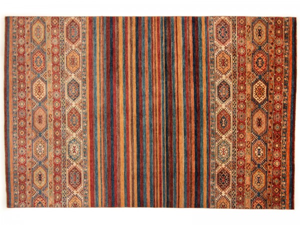 Afghan Ziegler Khorjin 323x212 Handgeknüpft Teppich 210x320 Mehrfarbig Linien Kurzflor
