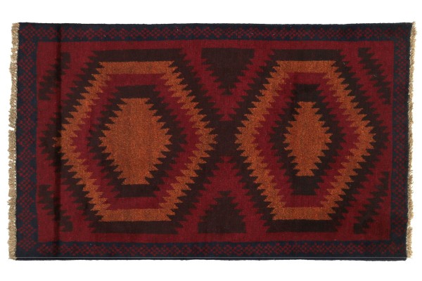 Afghan Belutsch 130x80 Handgeknüpft Teppich 80x130 Rot Geometrisch Muster Kurzflor