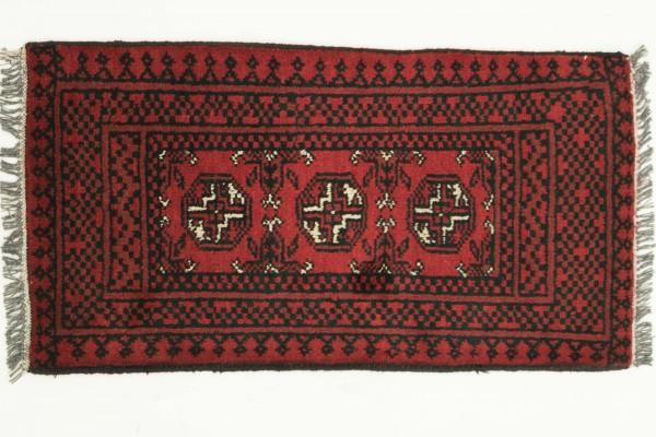 Afghan Andkhoi Aqcha 100x50 Handgeknüpft Teppich 50x100 Rot Geometrisch Muster Kurzflor