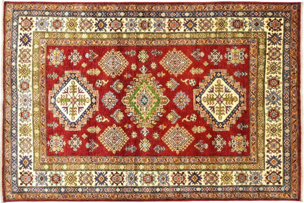 Afghan Kazak Fein 188x153 Handgeknüpft Orientteppich 150x190 Rot Spiegelmuster Wolle