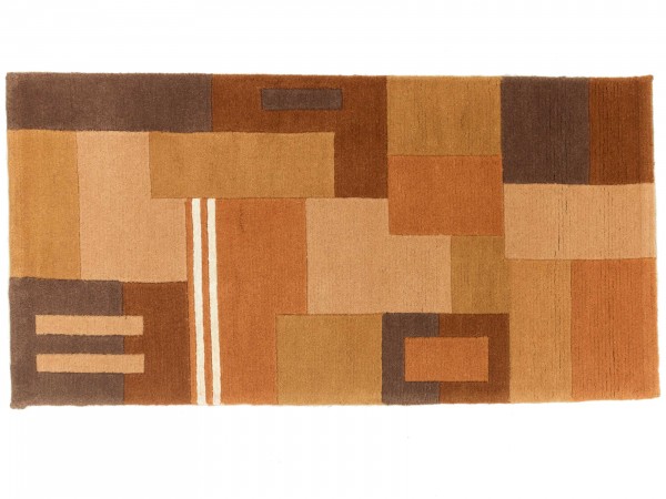Nepal 140x72 Handgeknüpft Teppich 70x140 Orange Geometrisch Muster Kurzflor Orient Rug