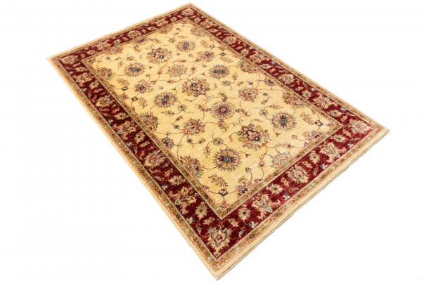 Afghan Chobi Ziegler 184x128 Handgeknüpft Teppich 130x180 Gold Blumenmuster Kurzflor