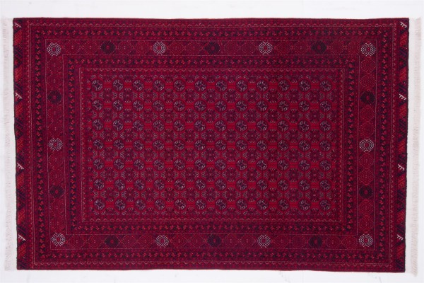 Afghan Orientteppich 196x124 Handgeknüpft Teppich 120x200 Rot Geometrisch Muster