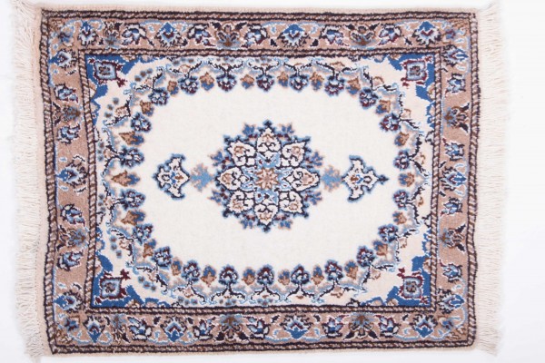 Perser Nain 80x60 Handgeknüpft Teppich 60x80 Weiß Orientalisch Kurzflor Orient Rug